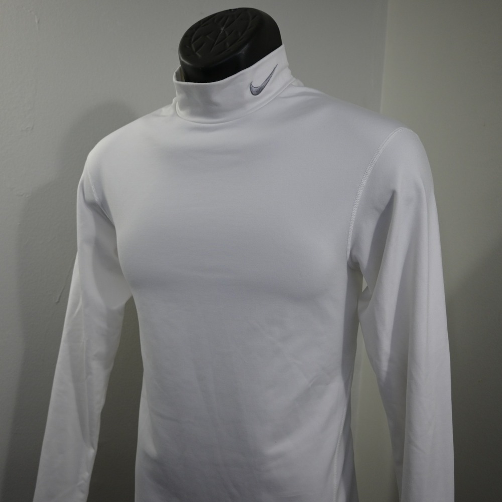 Nike Pro Mock Neck Compression Golf Shirt Mens Large White Fleece Long Sleeve